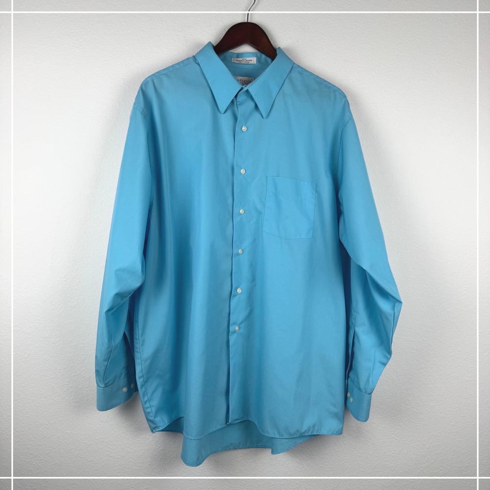Van Heusen Button Down Mens XXL Blue Excellent Regular Fit Wrinkle Free Poplin